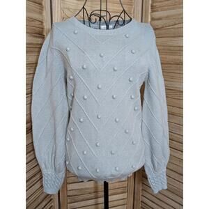 Arshiner Grey Pompom Sweater Cable Knit Wool Blend Women’s M